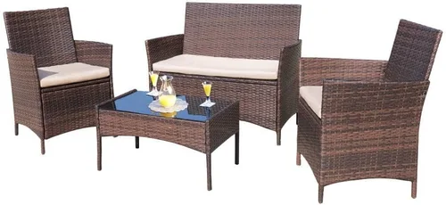 Vista 8 de Homall Juego de 4 muebles de patio al aire libre, sillas de mimbre, para uso en interiores y exteriores, patio, porche, jardín, piscina, balcón