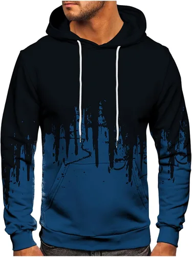 Vista 5 de Ymosrh Sudaderas con capucha de forro polar para hombre, sudaderas con capucha de color degradado, sudadera con capucha de manga larga, tops
