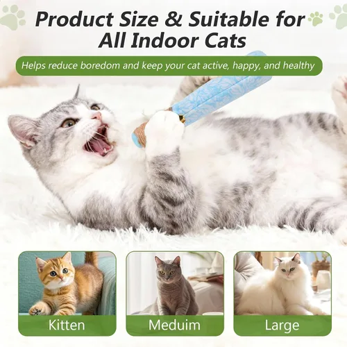 Vista 6 de Paquete de 3 juguetes de hierba gatera para gatos, divertidos juguetes para gatos con cuerda dental y cascabel, juguetes 100% orgánicos de hierba