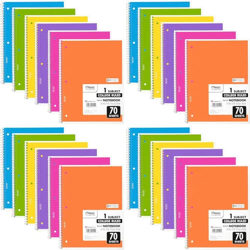 Vista 8 de Mead Cuaderno de espiral, paquete de 6, 1 materia, papel rayado universitario, 7-1/2 x 10-1/2 pulgadas, 70 hojas por cuaderno, colores brillantes
