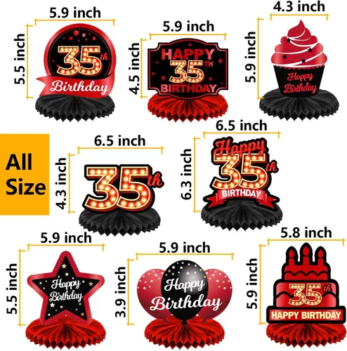 Vista 2 de Centros de mesa con diseño de panal rojo y negro de feliz 35 años, decoración temática de globos, decoración de mesa para niñas y mujeres, princesa