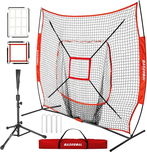 Vista 13 de BaseGoal Red de práctica de sóftbol de béisbol de 7 x 7 pies, respaldo de béisbol, con camiseta de bateo, para golpear lanzar, batear, atrapar
