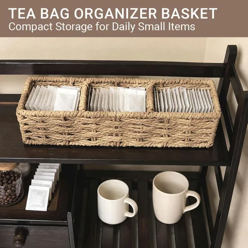 Vista 11 de 3-Compartment Braided Tea Bag Organizer For Countertop Or Drawer