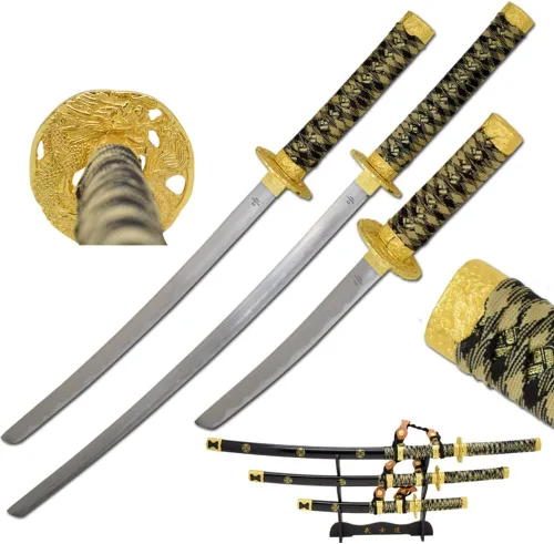 Vista 15 de Snake Eye Tactical Juego de katana samurái de dos tonos de 3 piezas con soporte de espada gratis