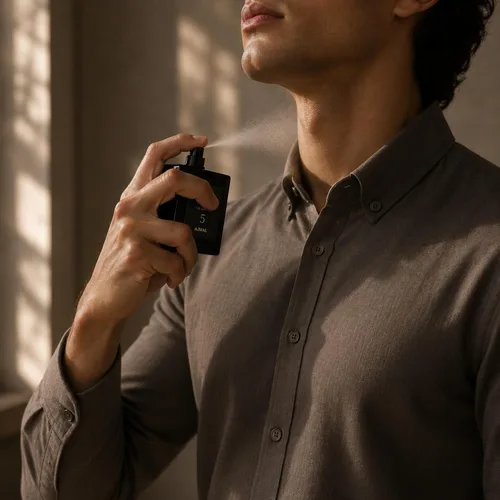 Vista 5 de Ajmal Capítulo 5 Eau de Parfum, fragancia de ámbar amaderado y vainilla