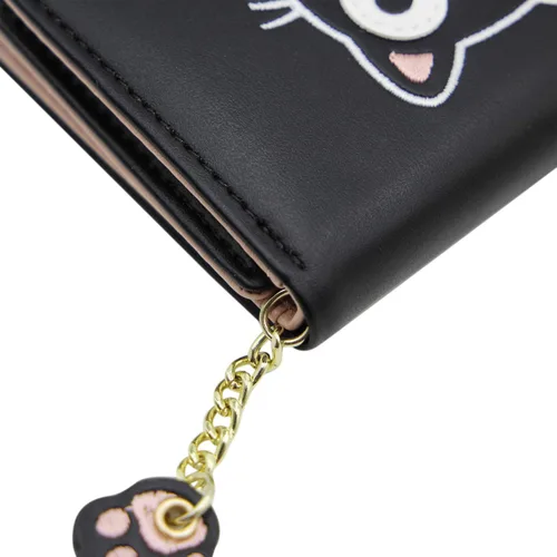 Vista 5 de Bonita cartera de gato para niñas y adolescentes, niños y mujeres, delgada de tres pliegues, tarjetero organizador con colgante de pata