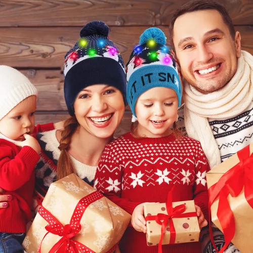 Vista 7 de Luz LED para arriba gorro de punto, gorro colorido LED Navidad Navidad