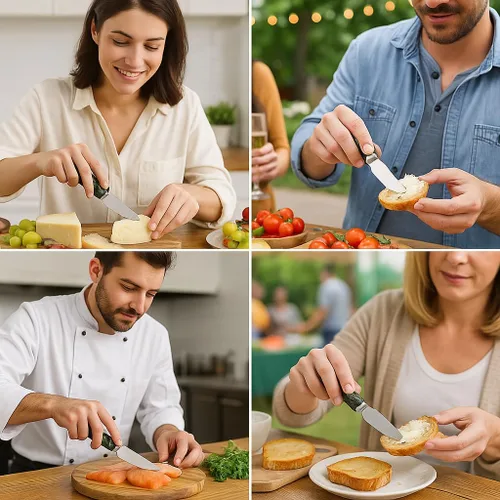 Vista 5 de Creative Home Juego de cuchillos de queso de 4 piezas con mango de mármol natural, cortador de acero inoxidable para quesos suaves y duros