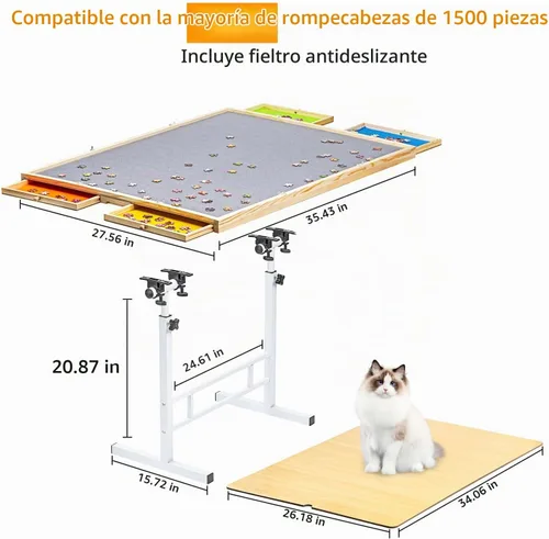 Vista 5 de Mesa de rompecabezas de 1500 piezas con cajones, mesas de rompecabezas ajustables de 35 x 26 pulgadas para adultos y niños Tablero de rompecabezas