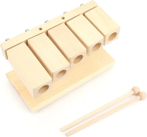 Vista 5 de Juego de bloques de percusión de madera con martillo, instrumento musical de 5 tonos para aula, yoga, templo, folk, conjunto