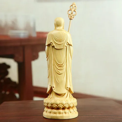 Vista 8 de Estatua de Buda de madera para decoración del hogar, te trae buena suerte, saludable, riqueza, éxito, 3.9 in
