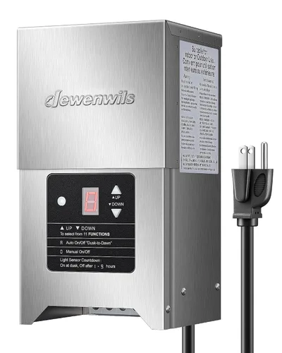Vista 8 de DEWENWILS Transformador de Paisaje de Bajo Voltaje de 150W con Sensor de Fotocélula, 120V AC a 12V/15V AC, Transformador de Bajo Voltaje para Luces