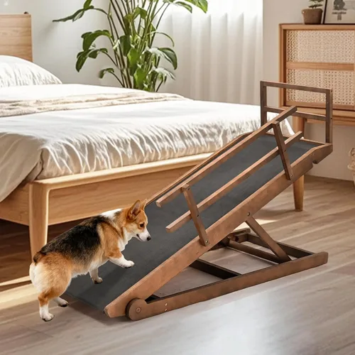 Vista 12 de SLSY Rampa para perros para cama, sofá y SUV, rampa plegable ajustable mejorada para mascotas con alfombrilla de goma antideslizante, 45.2 pulgadas