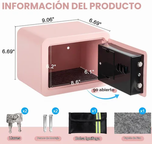 Vista 9 de Caja de seguridad de 0.23 pies cúbicos, pequeña con bolsa ignífuga, llaves y código de acceso, caja de seguridad electrónica digital para efectivo