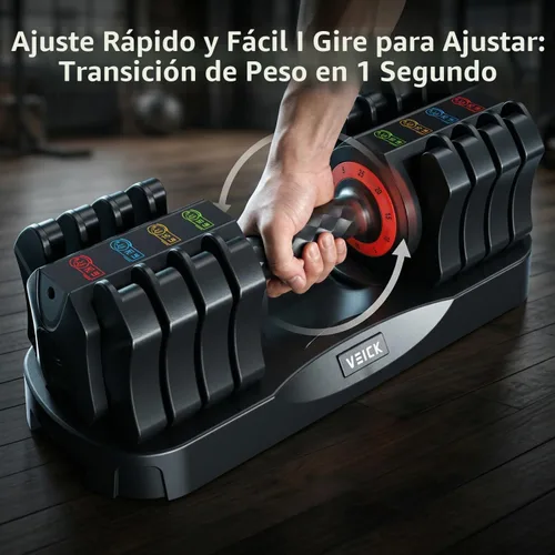 Vista 3 de VEICK Mancuerna ajustable de 25 libras, esfera de cambio rápido con mango antideslizante y soporte de bandeja, pesas de gimnasio en casa que ahorra