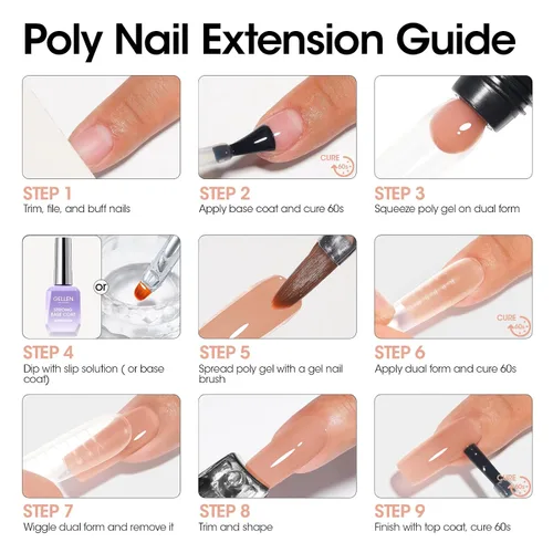 Vista 8 de GELLEN Natural Nude - Gel constructor de extensión de uñas de poligel, sin hema, TPO y TMPTA, 2.16 onzas 017 para engrosamiento de uñas de larga