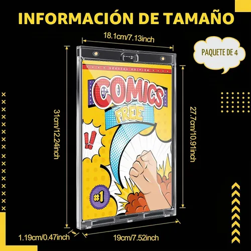 Vista 2 de Wonderjune Paquete de 4 Soportes Magnéticos para Cómics, Estuche de Exhibición Transparente Exterior para Cómics con Interior Montable en Pared