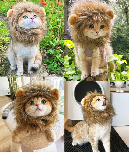 Vista 6 de Peluca para disfraz de gatos y perros Lion Mane, ajustable, lavable y cómoda, ropa de perro para Halloween, Navidad o Pascua , m, Gris