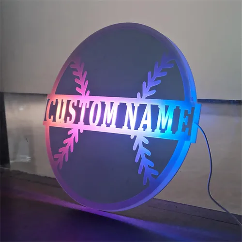 Vista 3 de Espejo de béisbol personalizado para pared, espejo personalizado con nombre de jugador de béisbol con luz LED, letrero de neón acrílico de béisbol