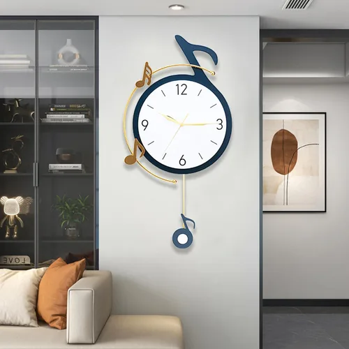 Vista 7 de Dankeit Reloj de pared decorativo de cuarzo con péndulo, funciona con pilas, arte de notas musicales para sala de estar, cocina, hogar, baño