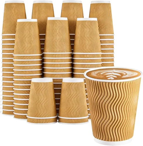 Vista 15 de Clawsoff - Paquete de 90 tazas de café de papel desechables de 16 onzas Marrón