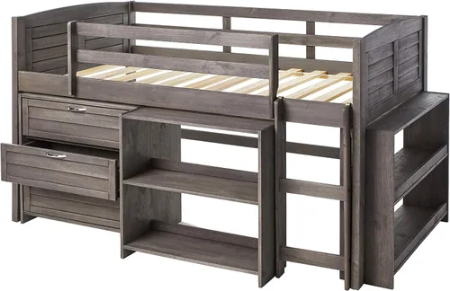 Vista 6 de Donco Kids Louver Twin Antique Grey Modular Low Loft Bed - Grupo B