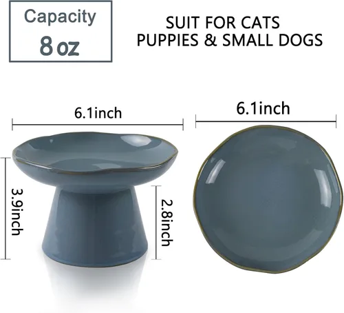 Vista 2 de Cuenco elevado de cerámica extra ancho de 6.1 pulgadas para comida de gato, comedero elevado poco profundo para mascotas para alimentación, cuencos