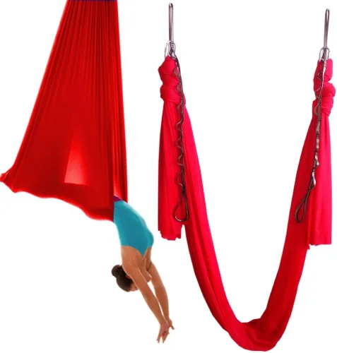 Vista 8 de Hamaca de yoga aérea de 5.5 yardas para yoga, columpio, pilates, seda, fitness, incluye mosquetón, cadena de margarita, guía de postura