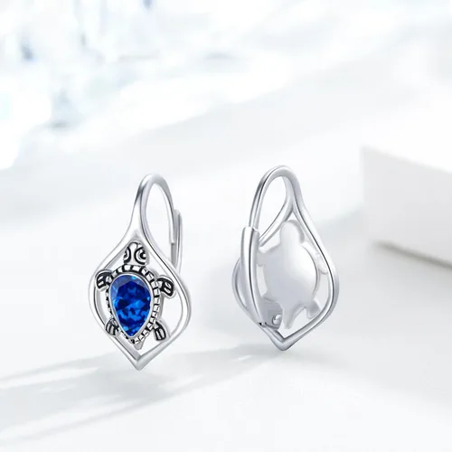 Vista 2 de Aretes de plata de ley 925 con diseño de tortuga, elefante, colibrí, flamenco, con diseño de animales, hipoalergénicos, regalo diario para mujeres