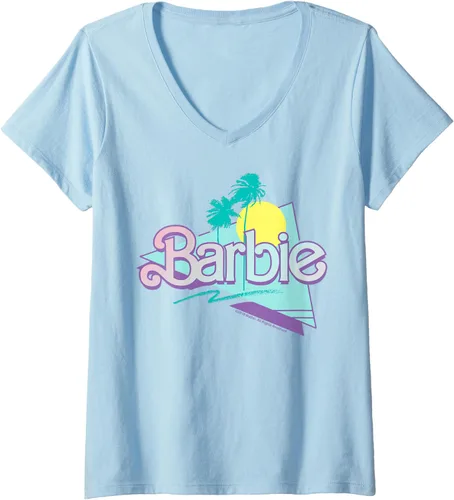 Vista 4 de Barbie Camiseta con cuello en V y logotipo de Barbie de los años, Negro