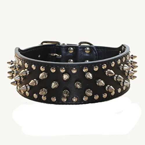 Vista 4 de Collar de perro con tachuelas de piel sintética para perros medianos y grandes Pit Bull Mastiff Bully Boxer (negro, XL)