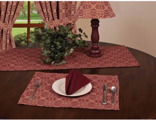 Vista 2 de Home Collection by Raghu Marshfield - Camino de mesa jacquard rojo y bronceado, 14 x 36 pulgadas