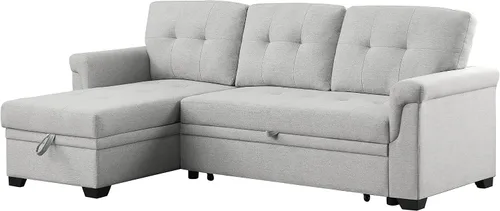 Vista 7 de Moderno sofá modular convertible con diván de almacenamiento reversible, sofá cama extraíble de lino tapizado de 84 pulgadas, sofá esquinero