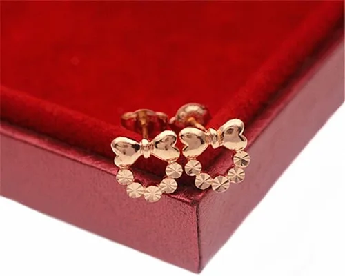 Vista 2 de SAGEKING 2024 New 585 Purple Gold Plated 14K Rose Gold Bowknot Earings For Women Romantic Cute Simple Ear Studs Party Jewelry Gifts For Girlfriend