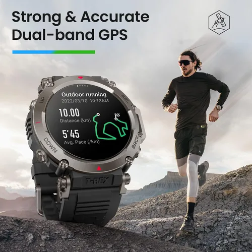 Vista 9 de Amazfit T-Rex - Reloj ultra inteligente de 1.77 pulgadas para hombre, batería de 20 días, apnea de 98.4 ft, GPS de doble banda, resistente al barro