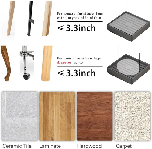 Vista 4 de Elevadores de cama resistentes, juego de 8, elevadores cuadrados apilables para muebles, elevadores de muebles de cama ajustables, altura de 0.5 a 2