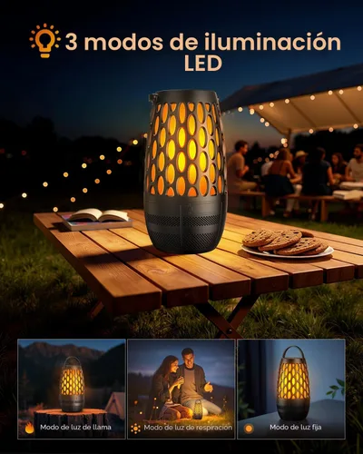 Vista 5 de Altavoces para exteriores Bluetooth impermeables IPX6 con luces de llama, regalos gadget para papá, ella, él, sonido estéreo HD, BT 5.3