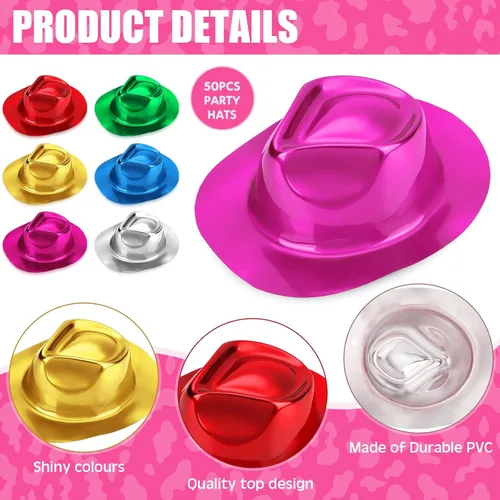 Vista 3 de Handepo 48 sombreros de vaquera de Halloween a granel, disfraz de cosplay metálico, suministros de fiesta para adultos