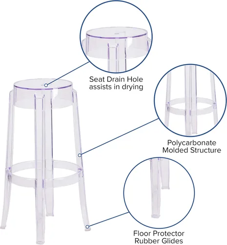Vista 4 de Flash Furniture Taburete de bar Laney de 29.75 pulgadas de alto transparente