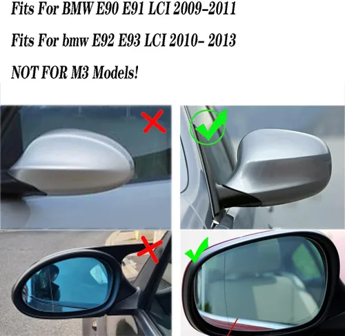 Vista 2 de de fibra de carbono Compatible con BMW Serie 3 E90 E91 2009-2011/ E92 E93 2011-2013 LCI Tapas de cubierta de espejo lateral estilo M3
