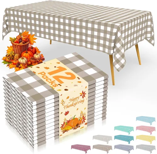 Vista 74 de Smiry 8 paquetes de manteles desechables Gingham, 54 x 108 pulgadas, manteles de plástico impermeables rectangulares en diseño a cuadros