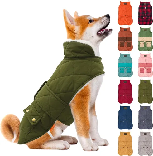 Vista 9 de KYEESE - Abrigo para perro suave, suéter para mascotas para clima frío, chaqueta impermeable para perros con forro de felpa, abrigo cálido