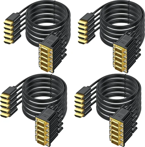 Vista 10 de Adaptador de cable HDMI a VGA, chapado en oro de 6 pies HDMI a VGA macho a macho para computadora, computadora de escritorio, laptop, PC, monitor