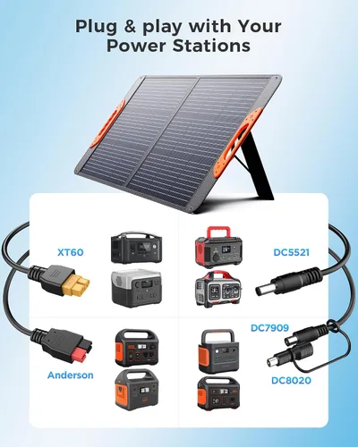 Vista 4 de ZOUPW Panel solar portátil de 100 W para estación de energía, 23.5% de eficiencia, cargador solar plegable mono para Jackery 300/Ecoflow