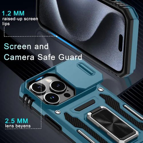 Vista 50 de DEERLAMN Funda para iPhone Xs Max con funda deslizante para cámara + protector de pantalla, soporte giratorio de anillo de grado militar a prueba