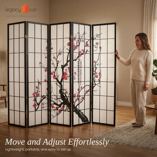 Vista 7 de Legacy Decor Biombo de 4 paneles para habitación con diseño de ciruelo en flor. Privacy Screen, Plum Blossom, Authentic Japanese Shoji Style, Real