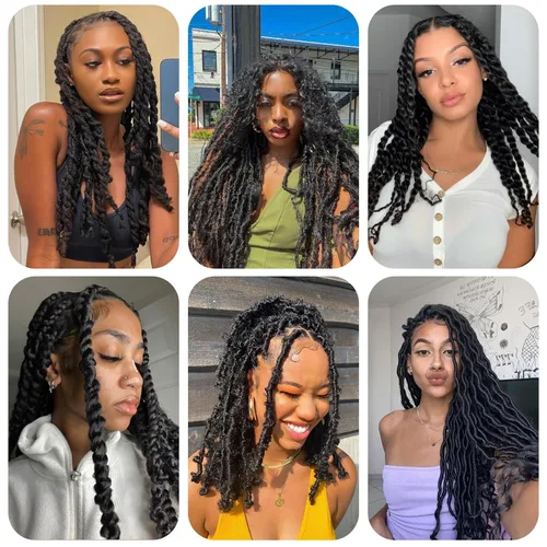 Vista 5 de Cabello afro trenzado elástico de 16 pulgadas, paquete de 3 marley twist para rastas falsas, trenzas rizadas de mariposa, cabello trenzado marley