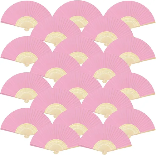 Vista 10 de FEPITO 20 abanicos plegables de papel de mano con bambú para regalo de boda, fiesta, hogar, multicolor