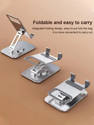 Vista 7 de Paquete de 2 soportes plegables dobles para teléfono celular con silicona, soporte de aluminio ajustable de 360° para teléfono de escritorio