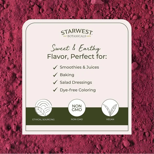 Vista 3 de Starwest Botanicals Polvo de raíz de remolacha orgánica, 1 libra Certificado orgánico USDA